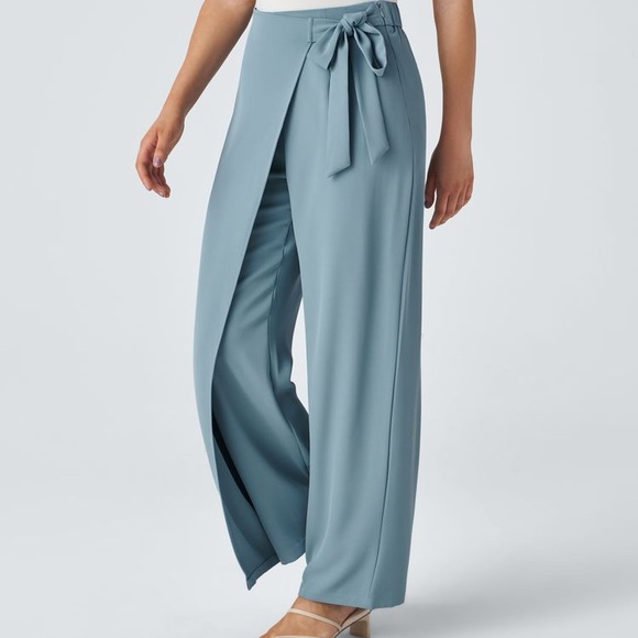 HALARA Blue High Waisted Tie Side Wide Leg Work Pants - Picture 3 of 9